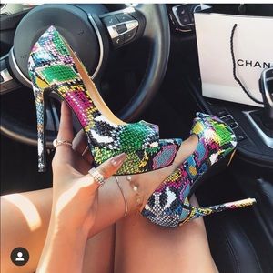 Snake Print Peep Toe Platform Stiletto Heel Pumps